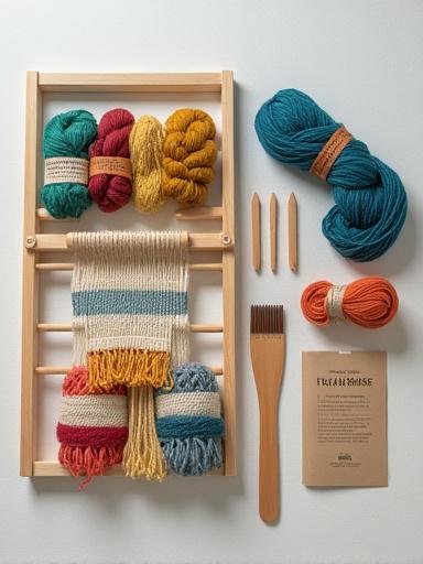 Kit de tissage pour débutant avec laines colorées et métier à tisser en bois